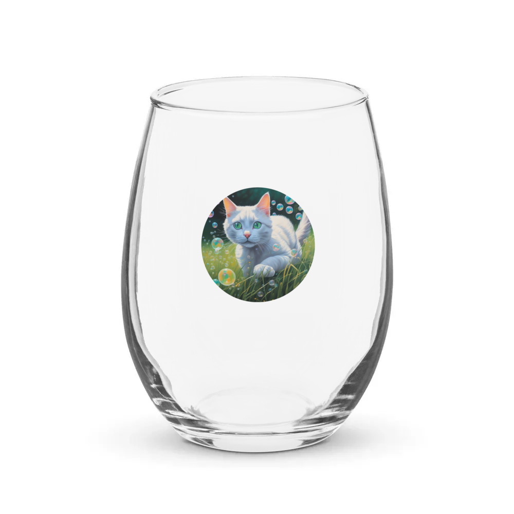 PugMug Custom White Companion Cat Stemless Wine Glass