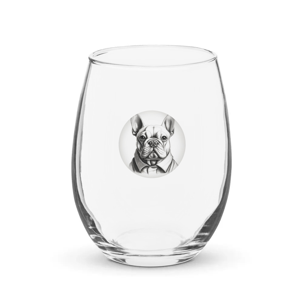 PugMug Custom White French Bulldog Stemless Wine Glass