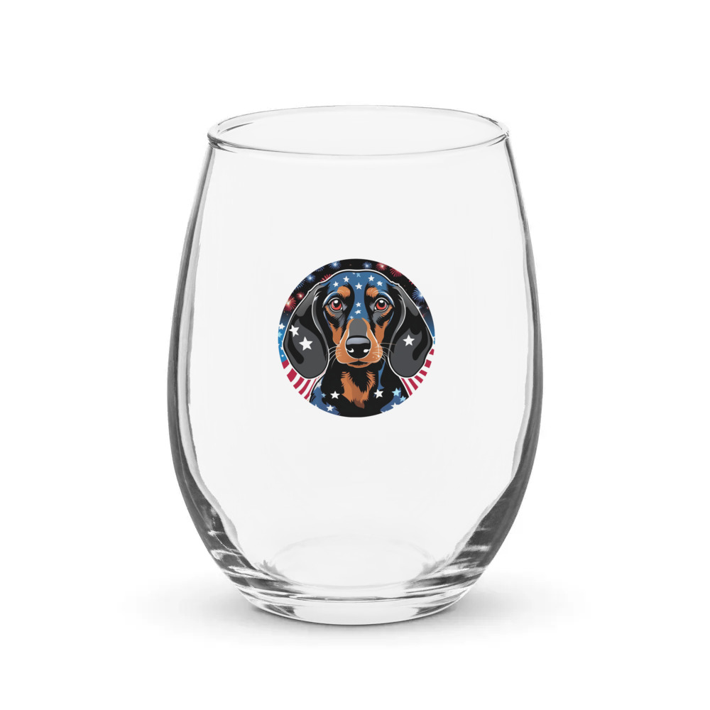 PugMug Custom Black Dachshund Stemless Wine Glass