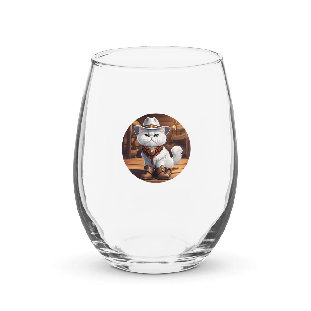 PugMug Custom White Persian Cat Stemless Wine Glass