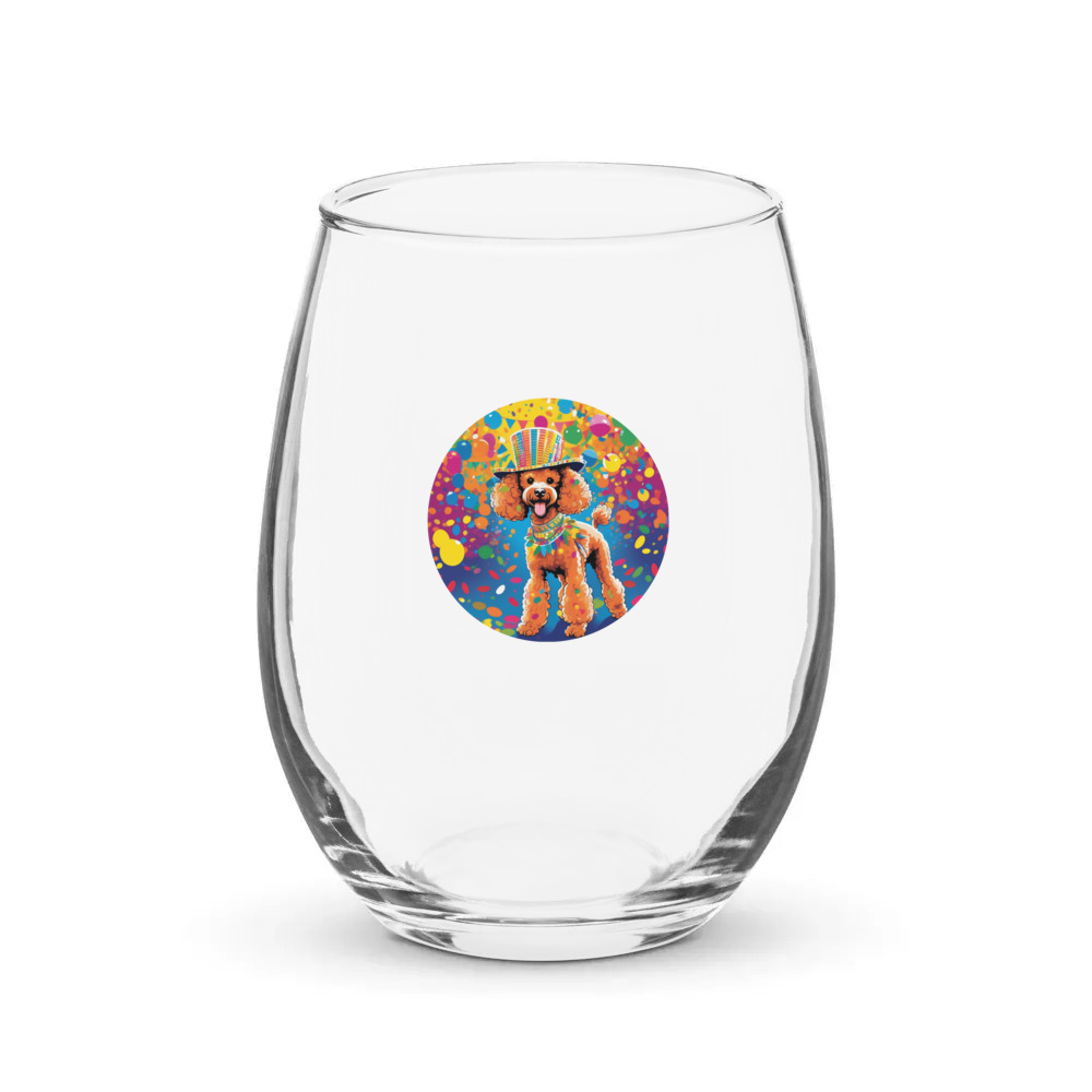 PugMug Custom Tan Poodle Stemless Wine Glass