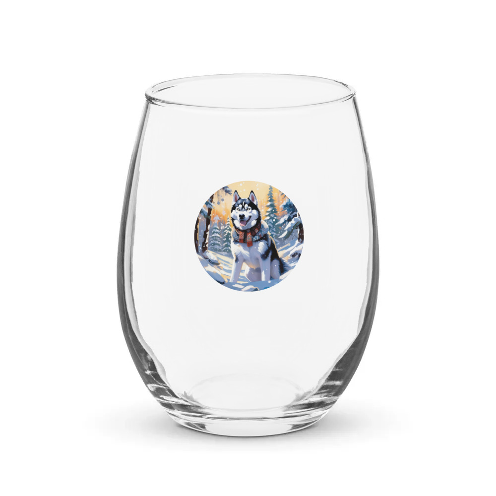PugMug Custom Siberian Husky Stemless Wine Glass