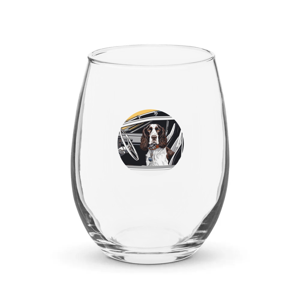 PugMug Custom English Springer Spaniel Stemless Wine Glass