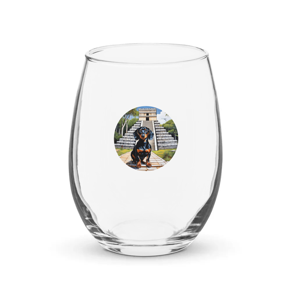 PugMug Custom Black Dachshund Stemless Wine Glass
