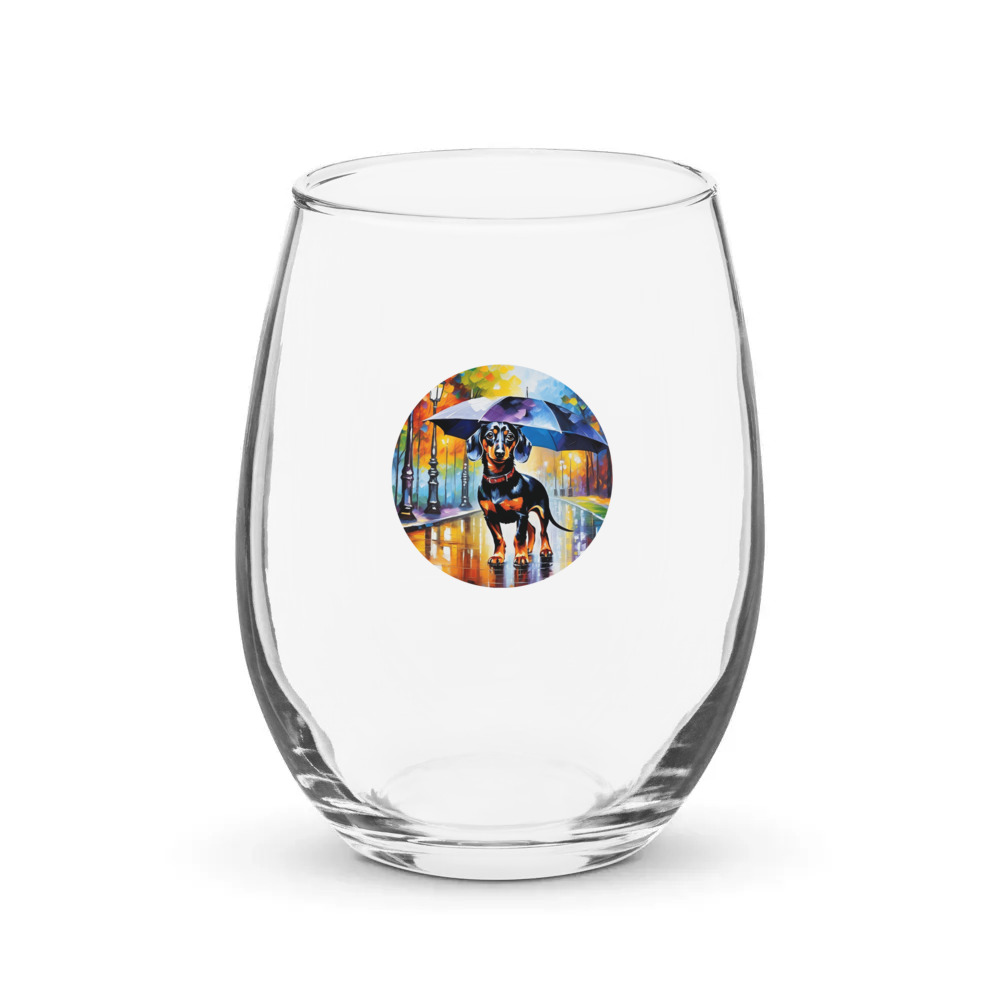 PugMug Custom Black Dachshund Stemless Wine Glass