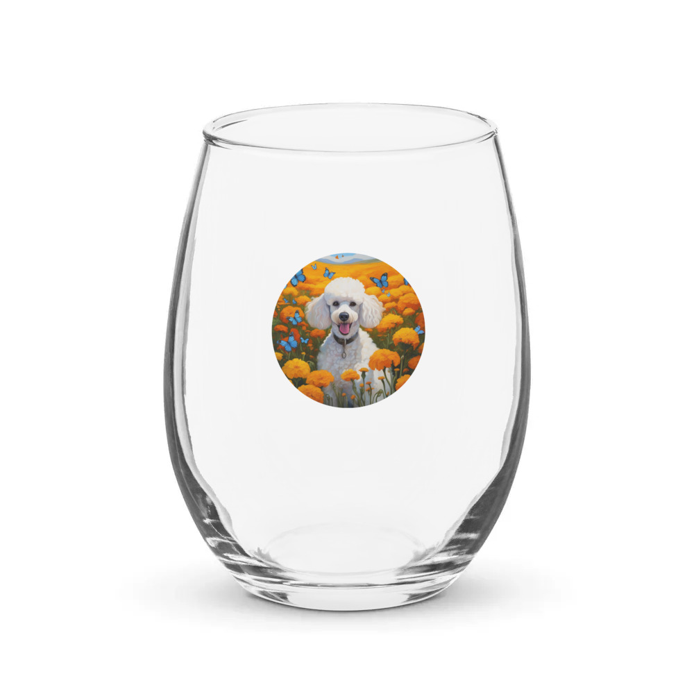 PugMug Custom White Poodle Stemless Wine Glass