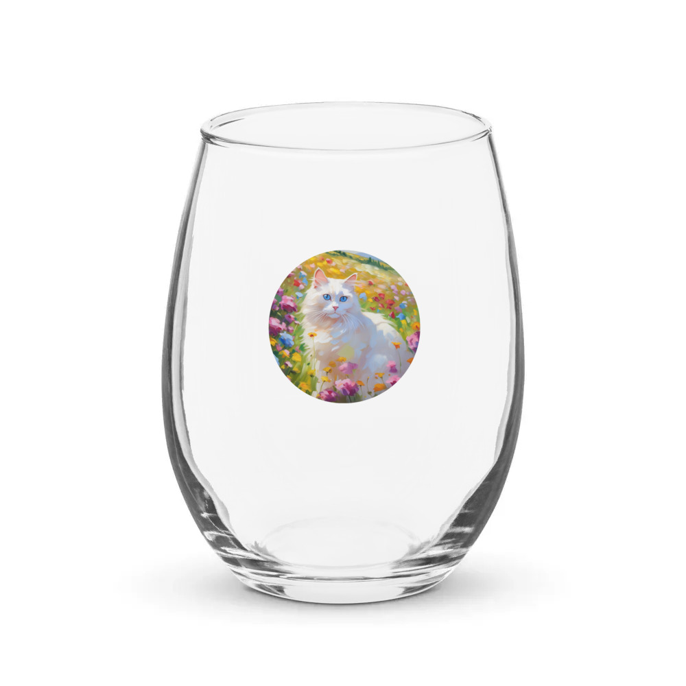 PugMug Custom White Ragdoll Cat Stemless Wine Glass