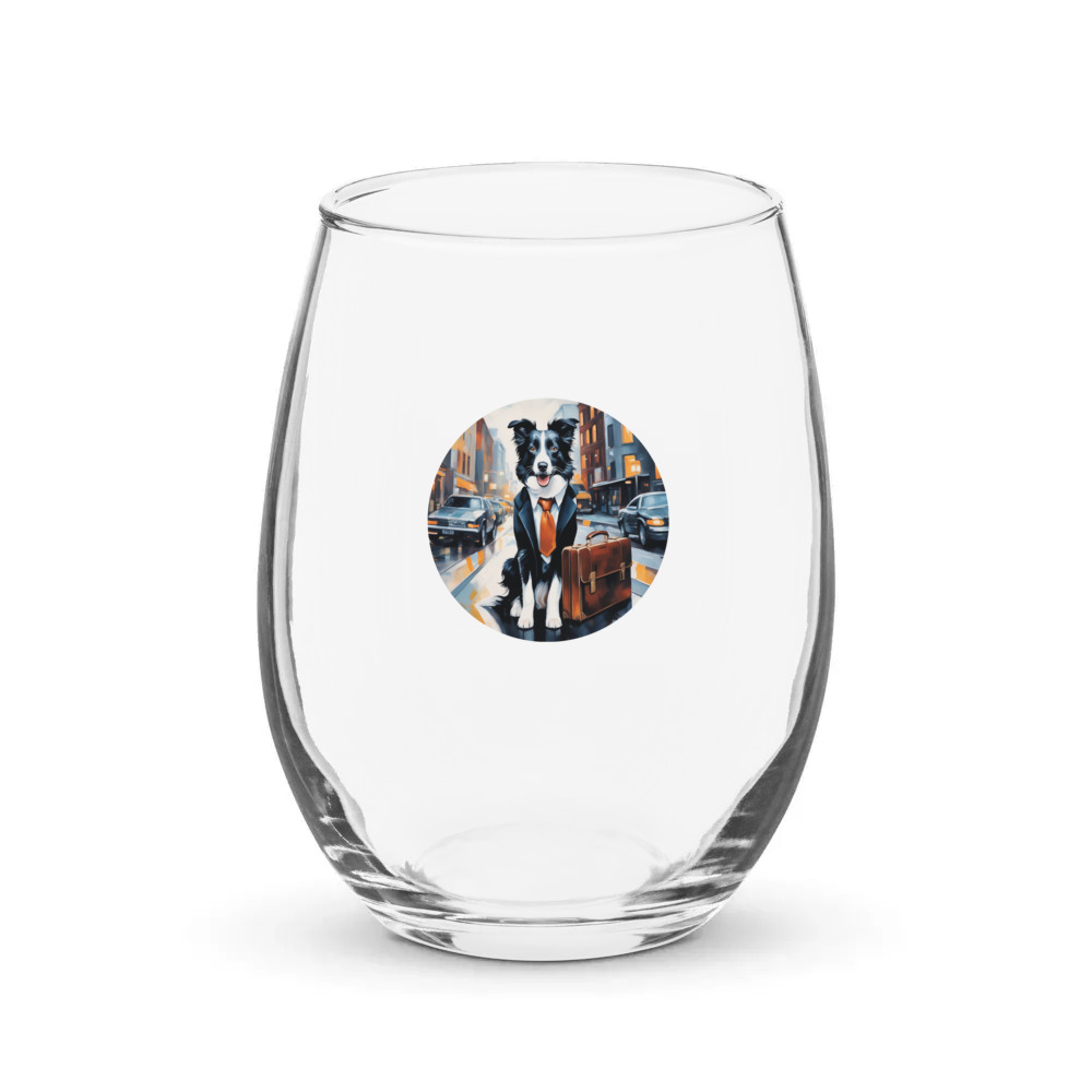 PugMug Custom Border Collie Stemless Wine Glass