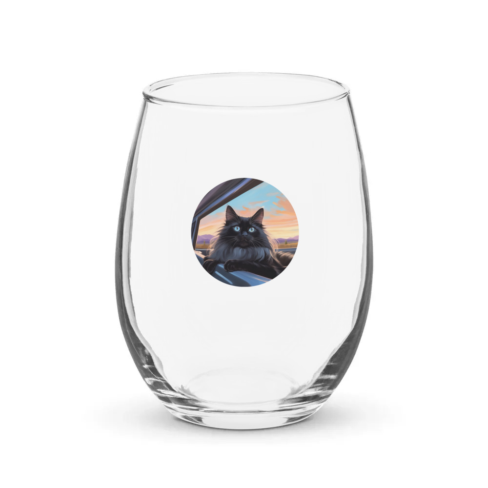 PugMug Custom Black Ragdoll Cat Stemless Wine Glass