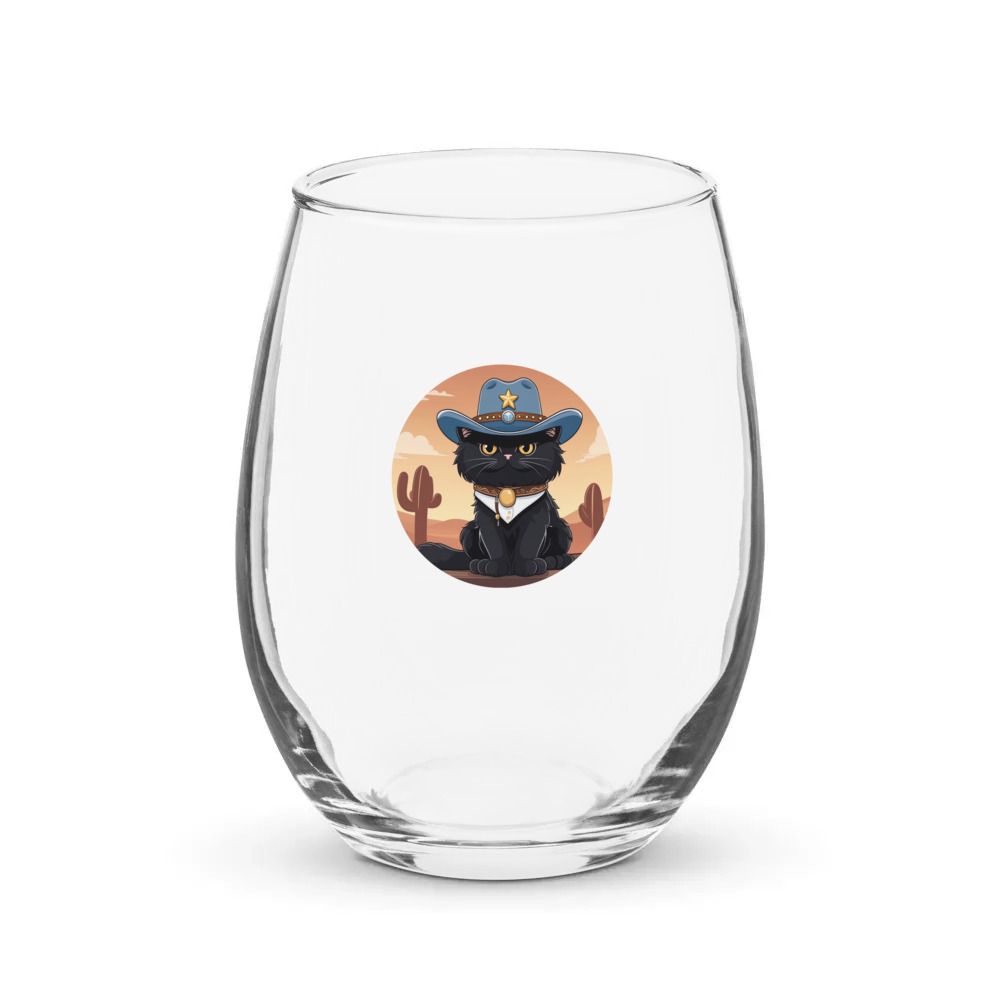 PugMug Custom Black Persian Cat Stemless Wine Glass