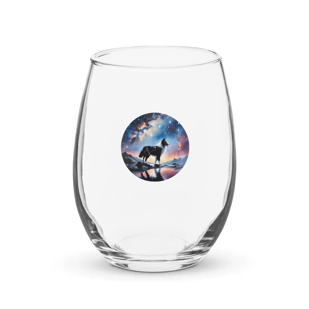 PugMug Custom Border Collie Stemless Wine Glass