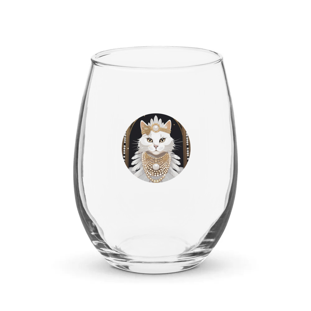 PugMug Custom White Companion Cat Stemless Wine Glass