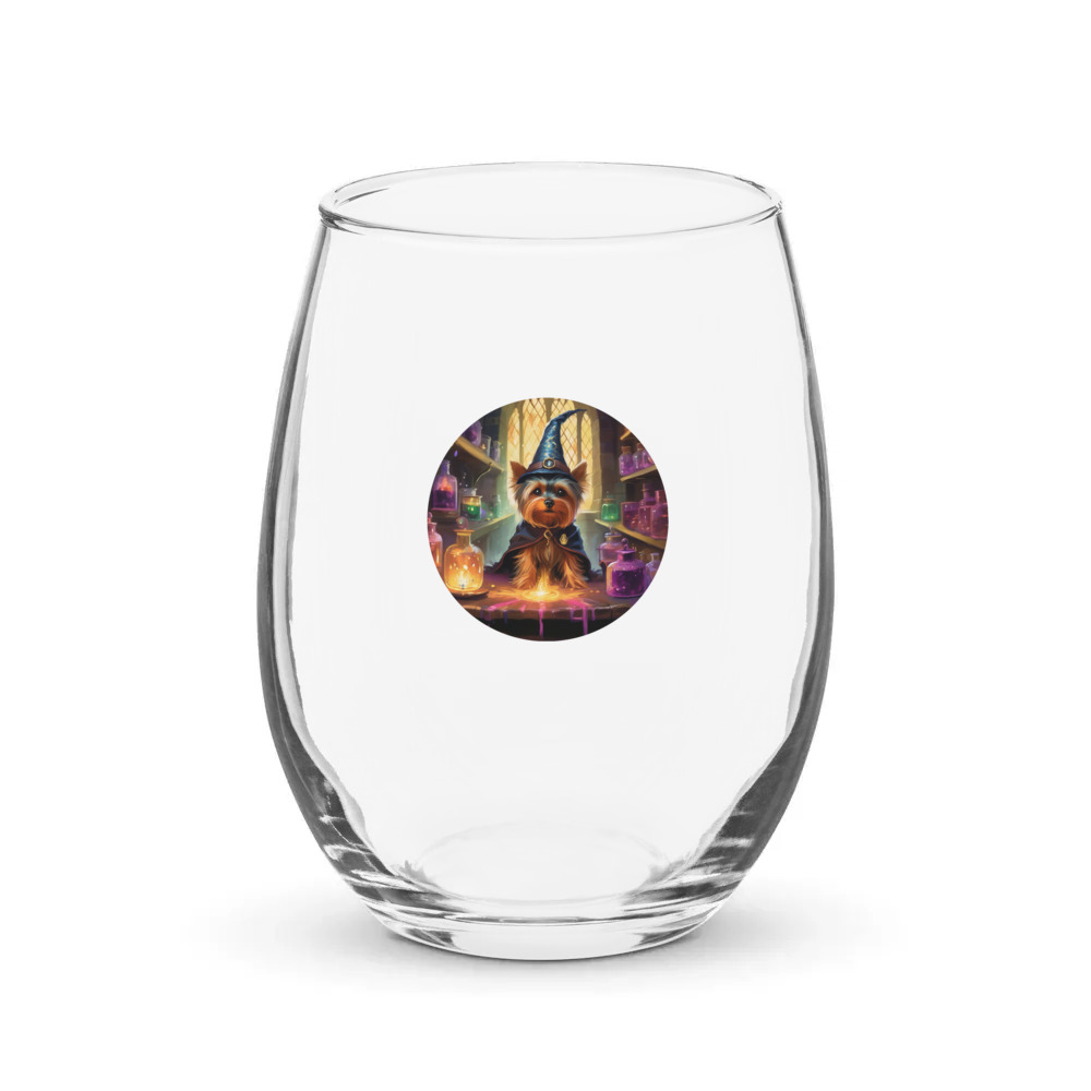PugMug Custom Yorkshire Terrier Stemless Wine Glass