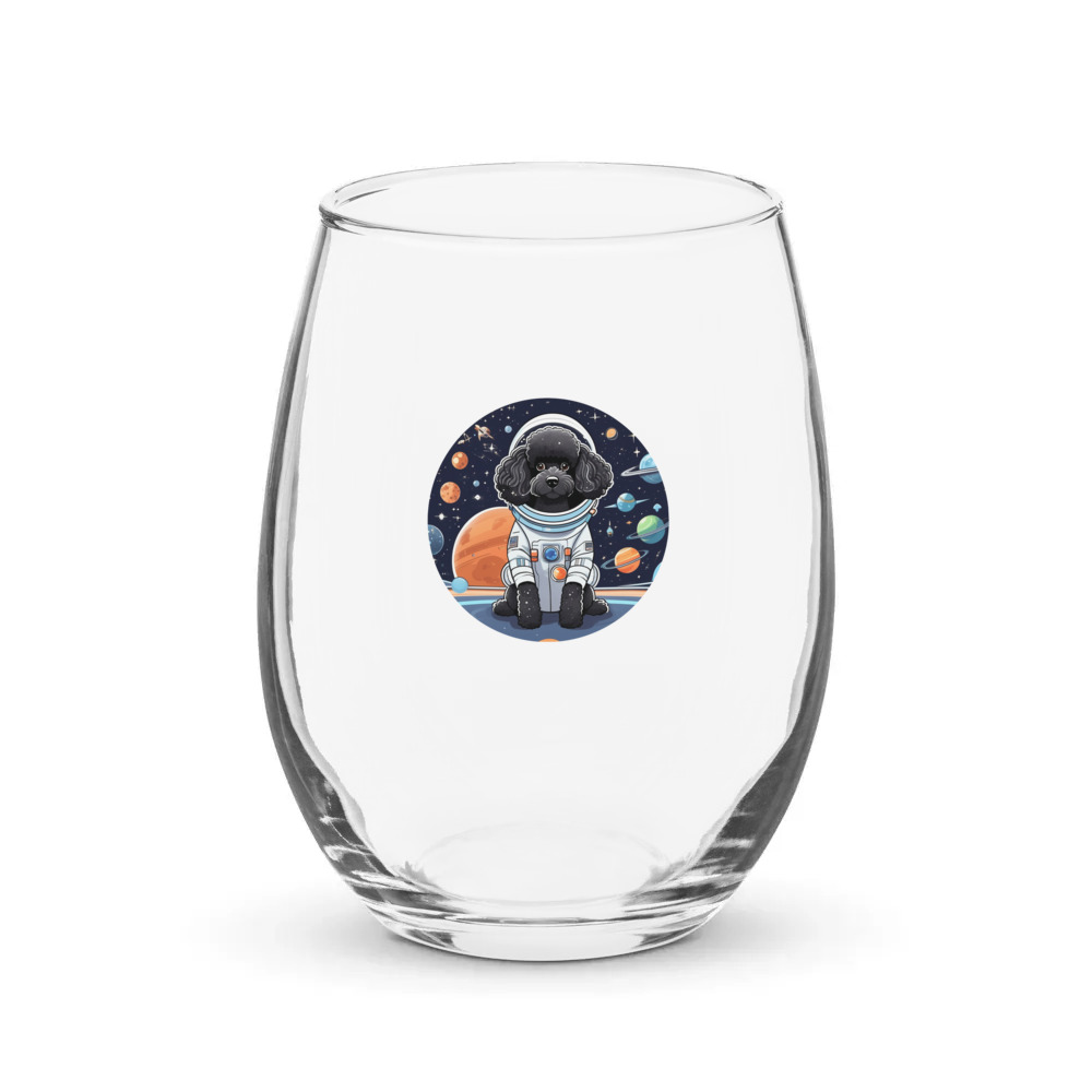 PugMug Custom Black Poodle Stemless Wine Glass