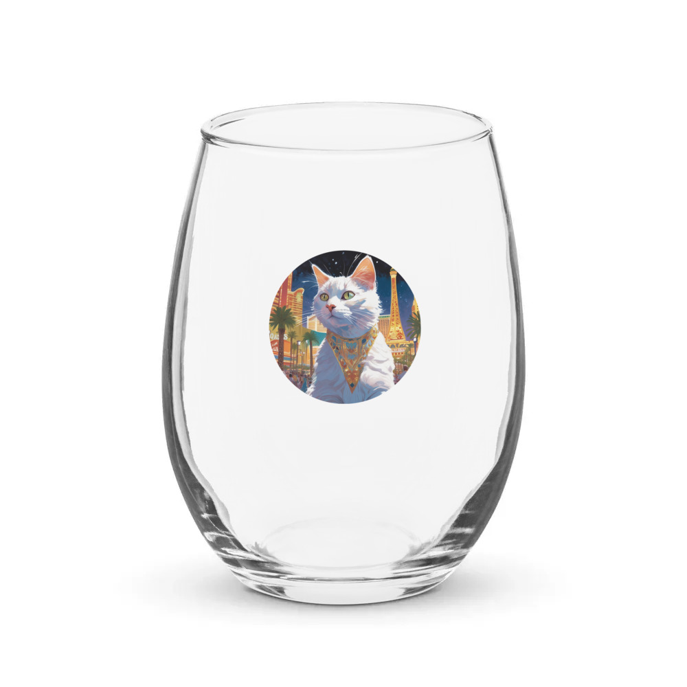 PugMug Custom White Companion Cat Stemless Wine Glass