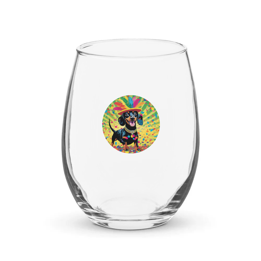 PugMug Custom Black Dachshund Stemless Wine Glass