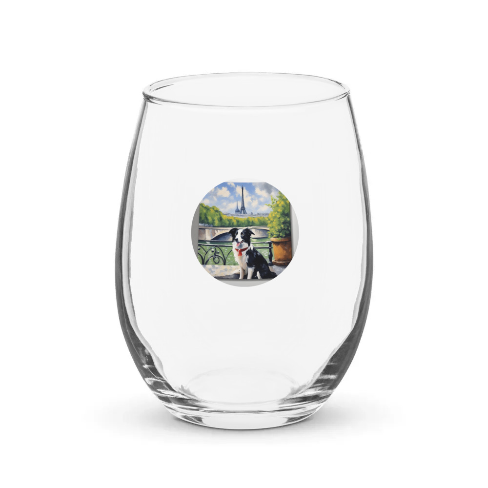 PugMug Custom Border Collie Stemless Wine Glass