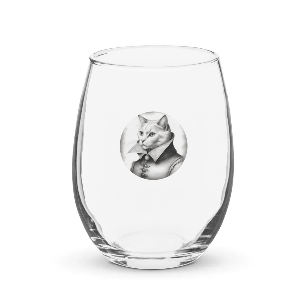PugMug Custom White Companion Cat Stemless Wine Glass