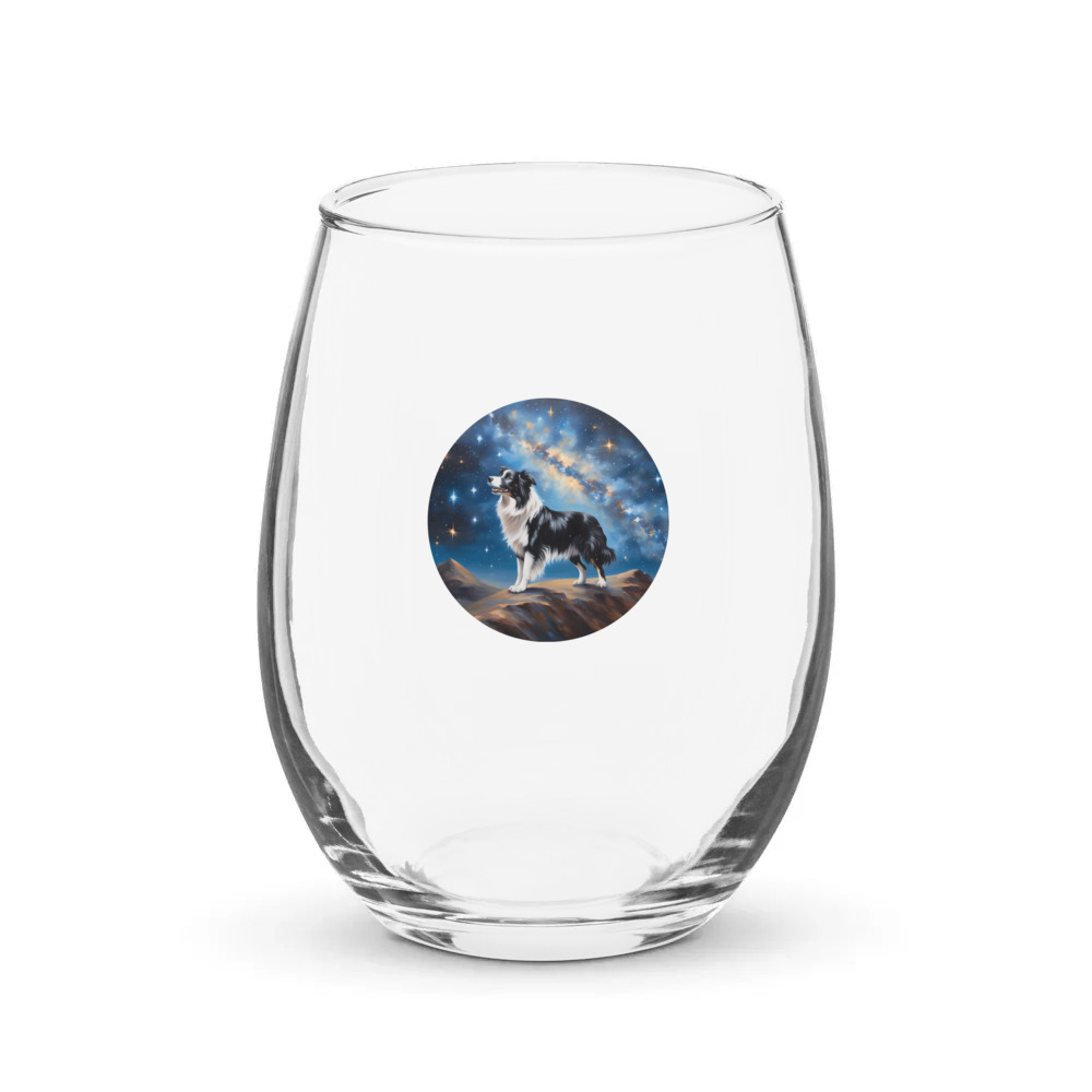 PugMug Custom Border Collie Stemless Wine Glass