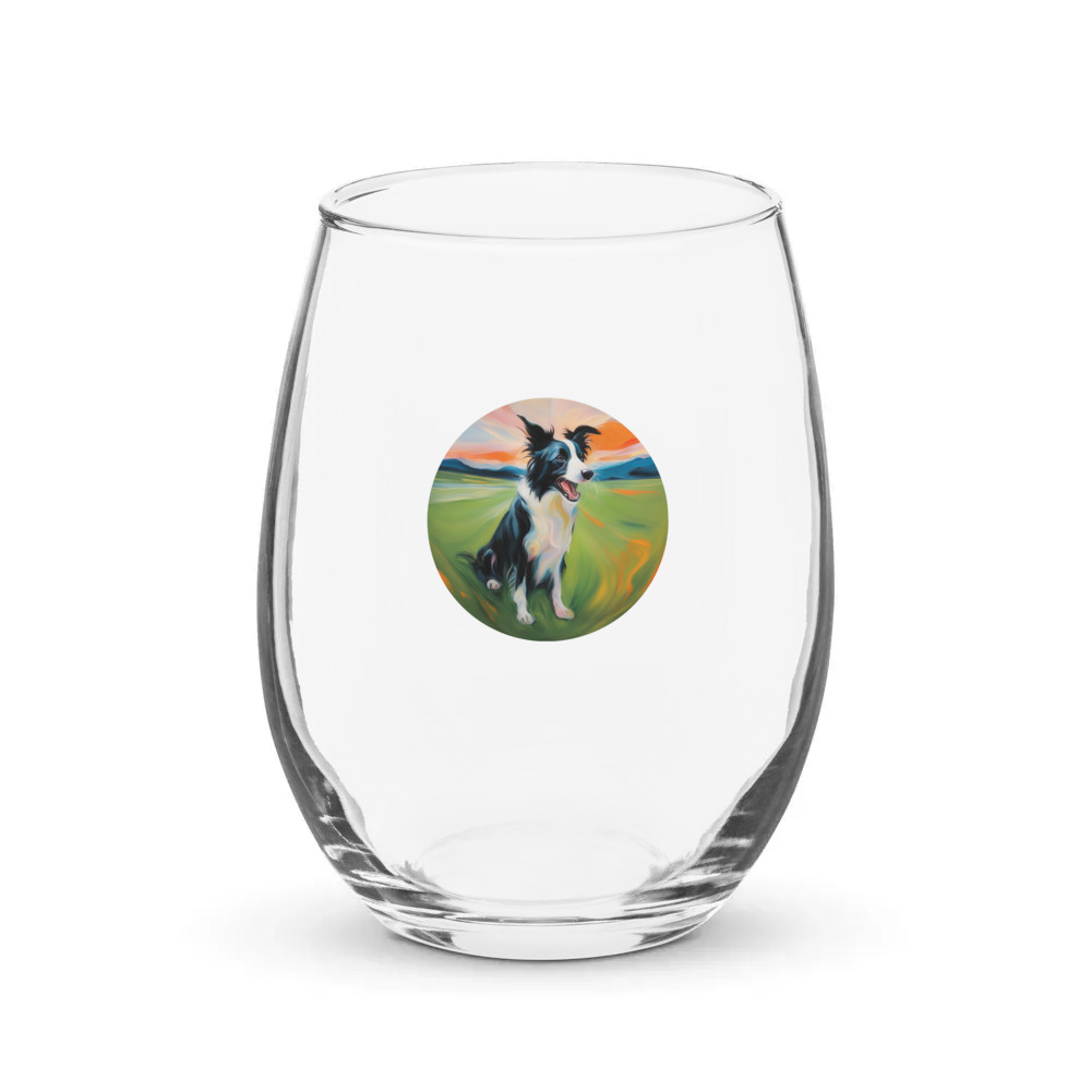 PugMug Custom Border Collie Stemless Wine Glass