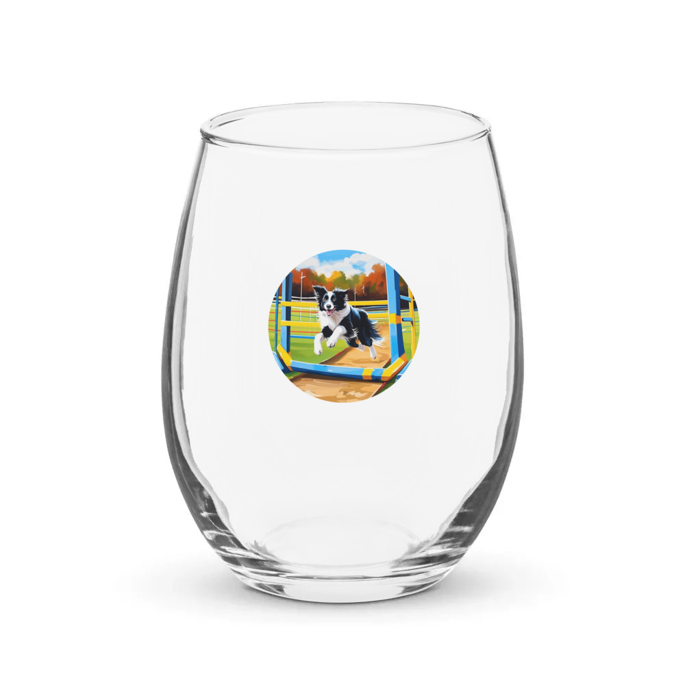 PugMug Custom Border Collie Stemless Wine Glass
