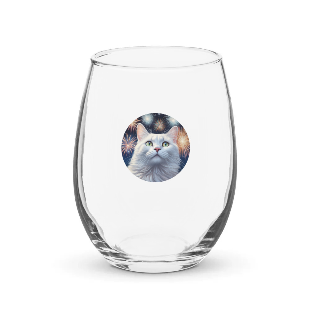 PugMug Custom White Companion Cat Stemless Wine Glass
