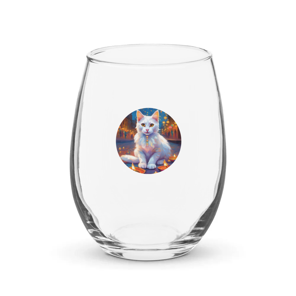 PugMug Custom White Companion Cat Stemless Wine Glass
