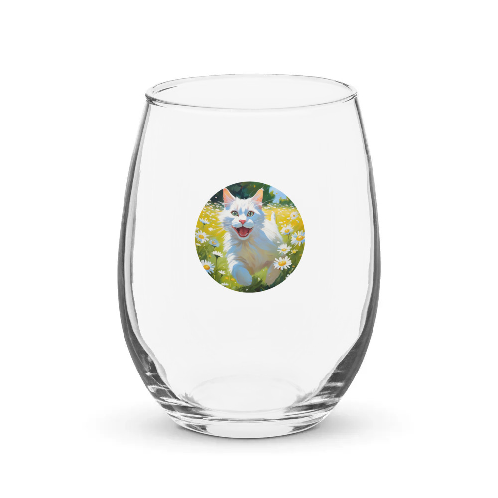 PugMug Custom White Companion Cat Stemless Wine Glass
