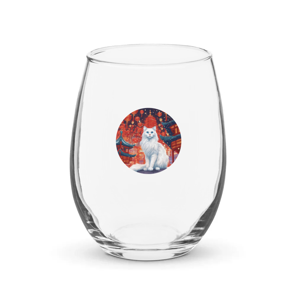 PugMug Custom White Ragdoll Cat Stemless Wine Glass