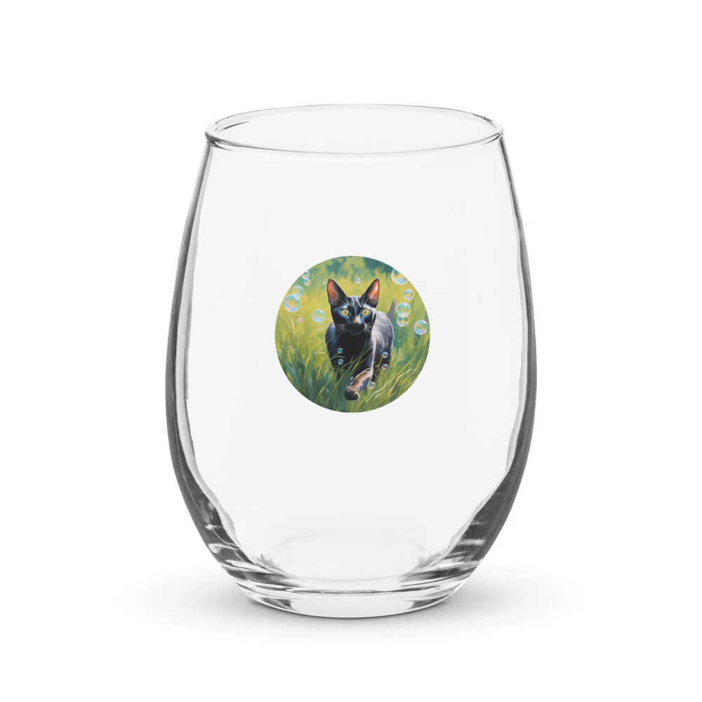 PugMug Custom Black Abyssinian Cat Stemless Wine Glass