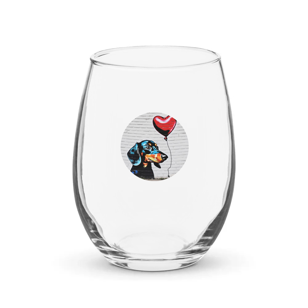 PugMug Custom Black Dachshund Stemless Wine Glass