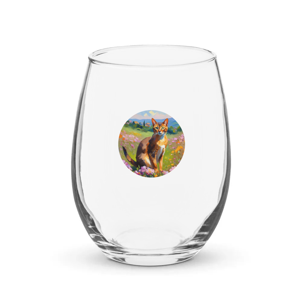 PugMug Custom Tabby Abyssinian Cat Stemless Wine Glass