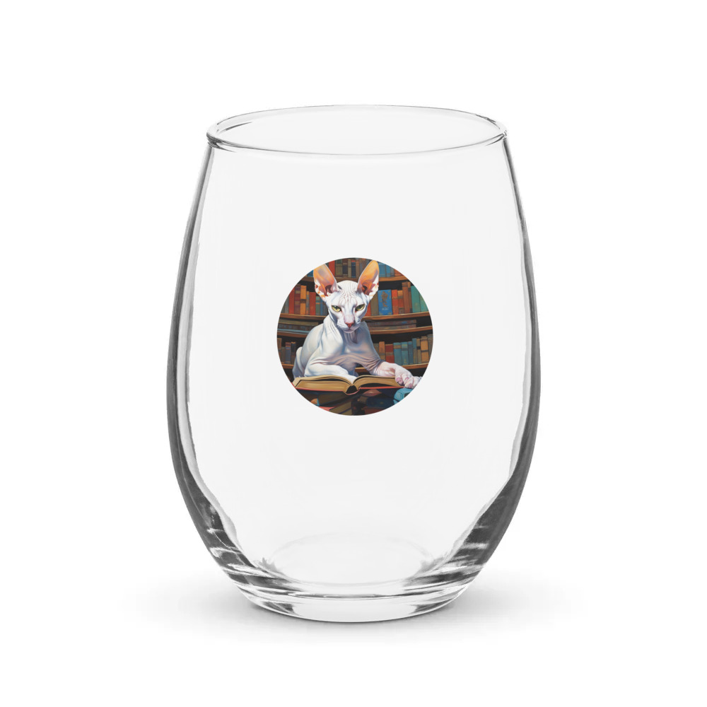 PugMug Custom White Sphynx Cat Stemless Wine Glass