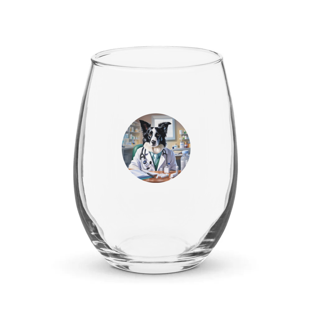 PugMug Custom Border Collie Stemless Wine Glass