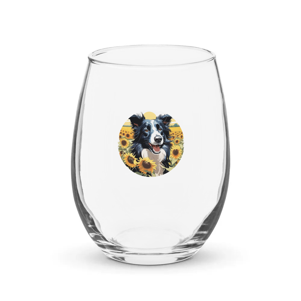 PugMug Custom Border Collie Stemless Wine Glass
