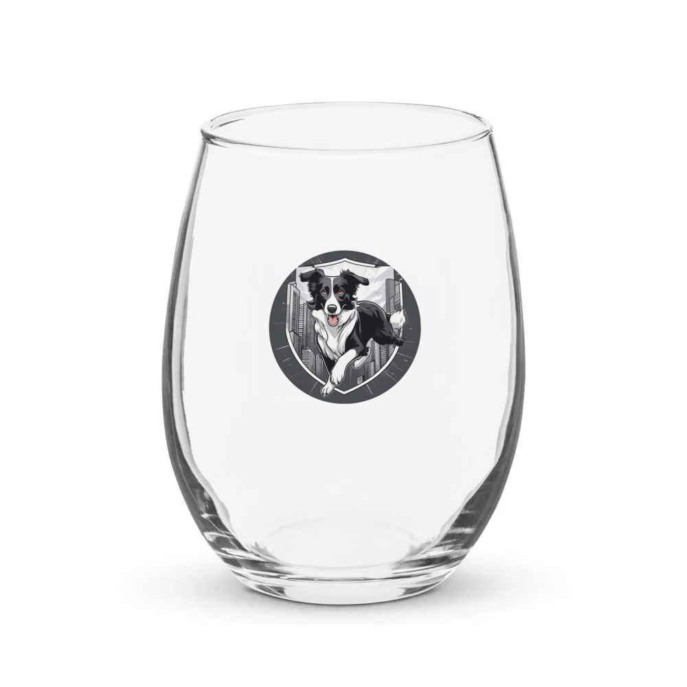 PugMug Custom Border Collie Stemless Wine Glass