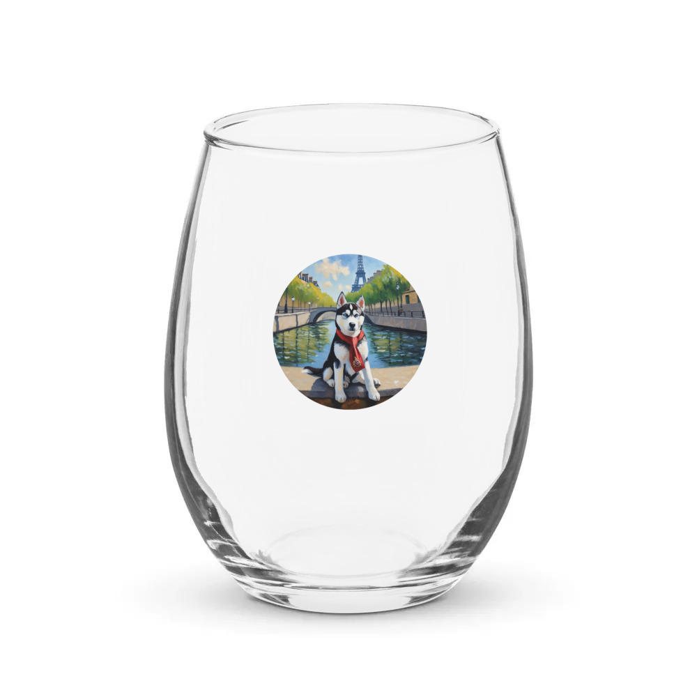 PugMug Custom Siberian Husky Stemless Wine Glass