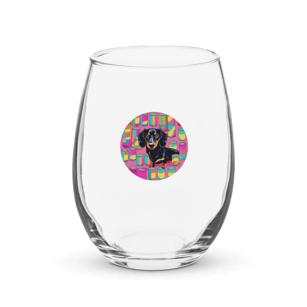 PugMug Custom Black Dachshund Stemless Wine Glass