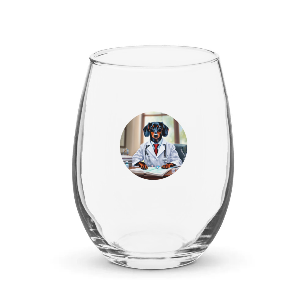 PugMug Custom Black Dachshund Stemless Wine Glass