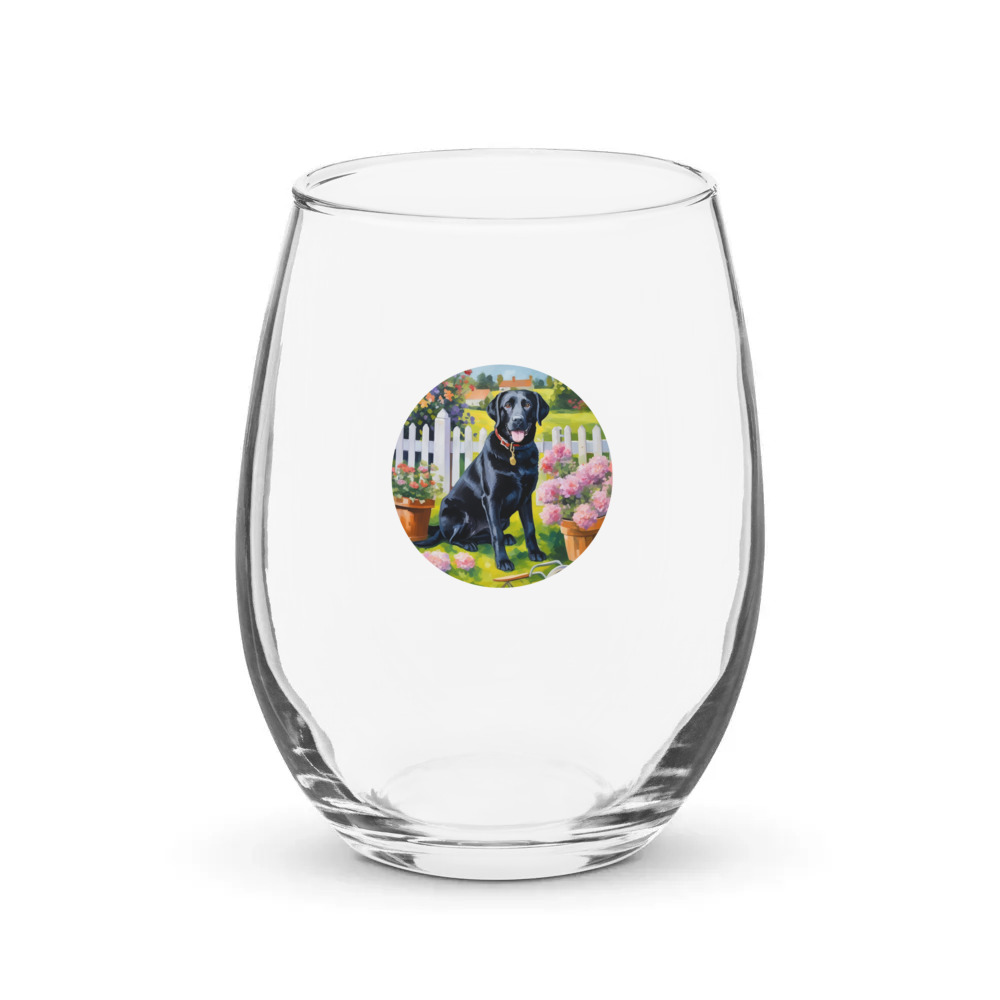 PugMug Custom Black Labrador Retriever Stemless Wine Glass