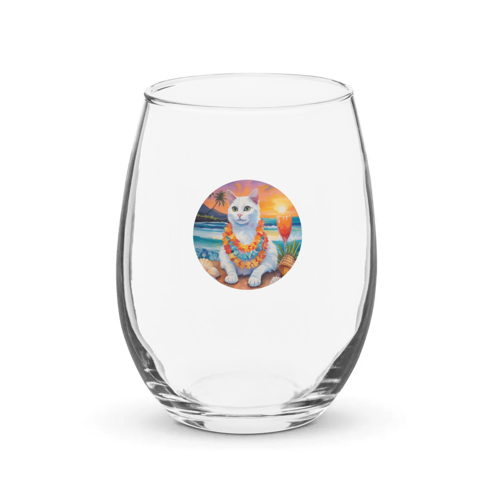 PugMug Custom White Companion Cat Stemless Wine Glass