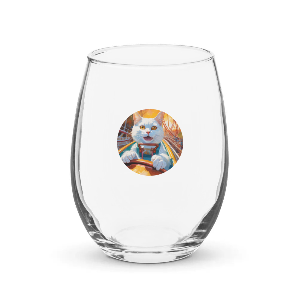 PugMug Custom White Companion Cat Stemless Wine Glass