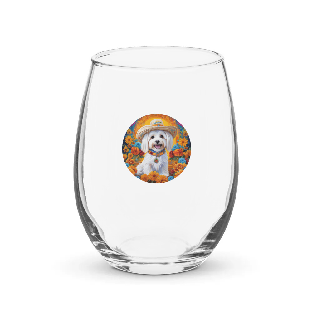 PugMug Custom White Havanese Dog Stemless Wine Glass