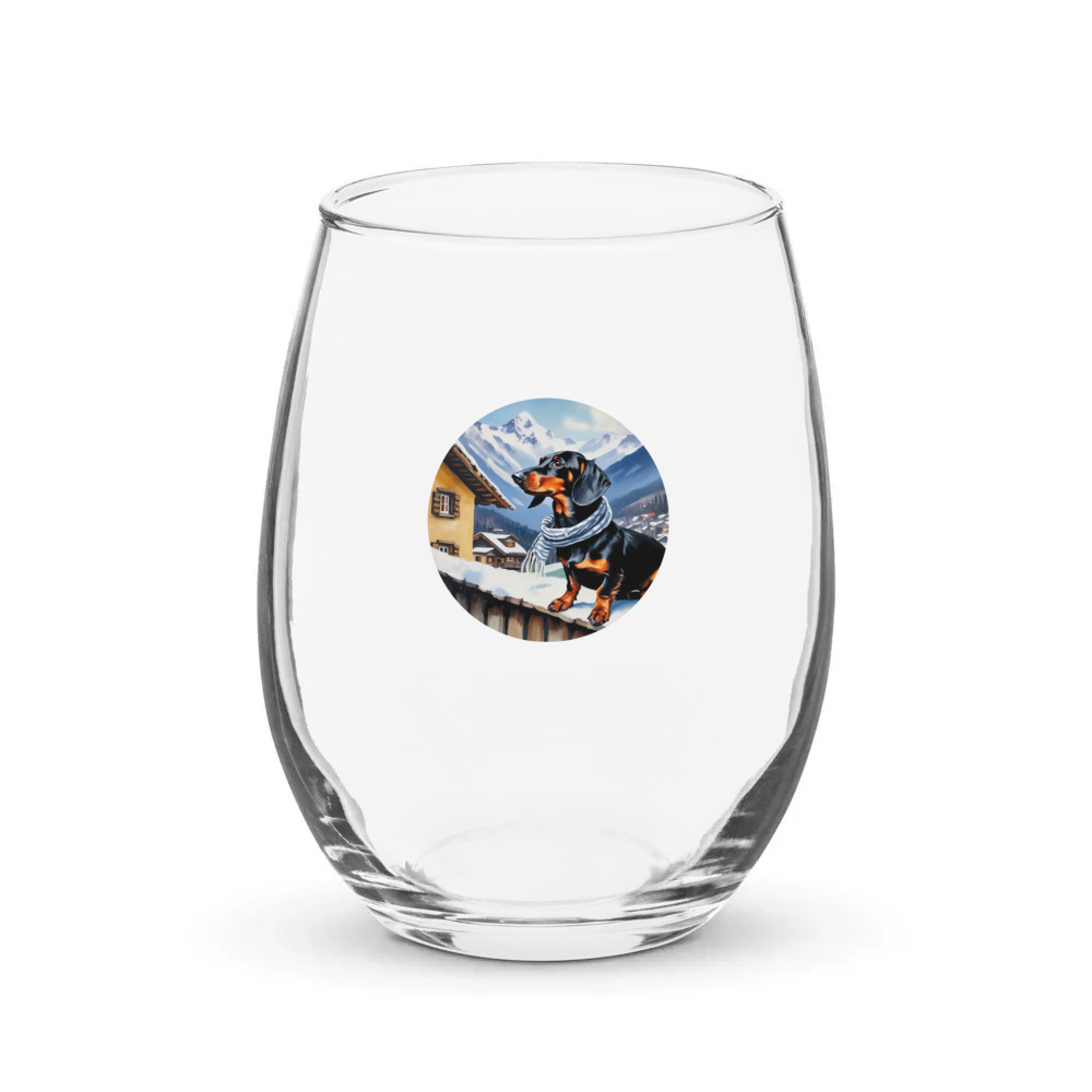 PugMug Custom Black Dachshund Stemless Wine Glass