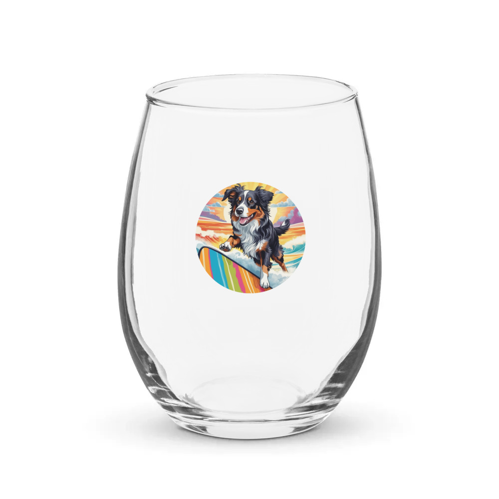 PugMug Custom Miniature American Shepherd Stemless Wine Glass