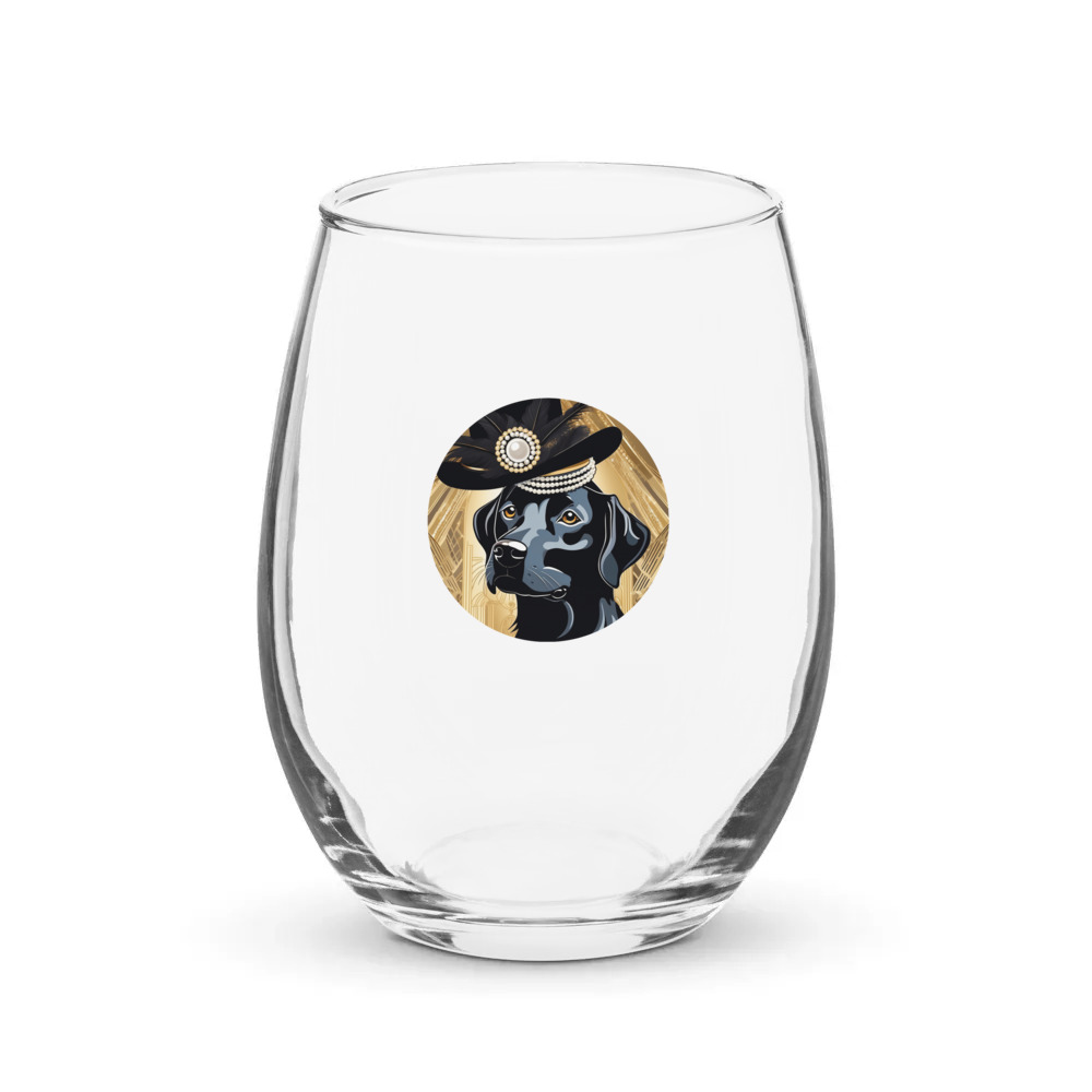 PugMug Custom Black Labrador Retriever Stemless Wine Glass
