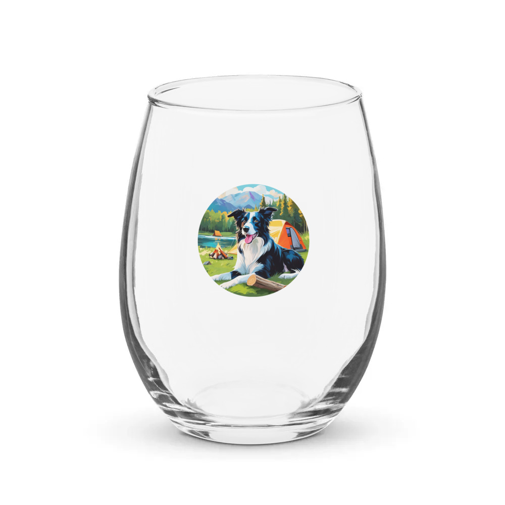 PugMug Custom Border Collie Stemless Wine Glass