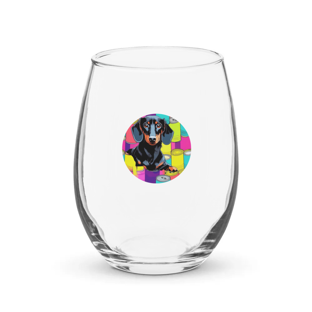 PugMug Custom Black Dachshund Stemless Wine Glass