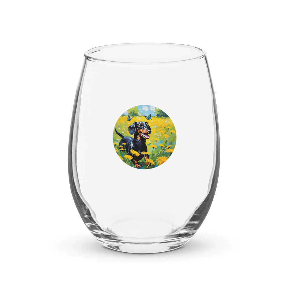 PugMug Custom Black Dachshund Stemless Wine Glass