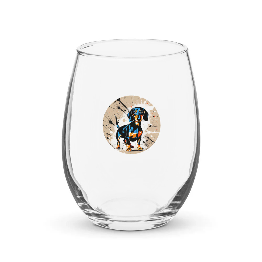 PugMug Custom Black Dachshund Stemless Wine Glass
